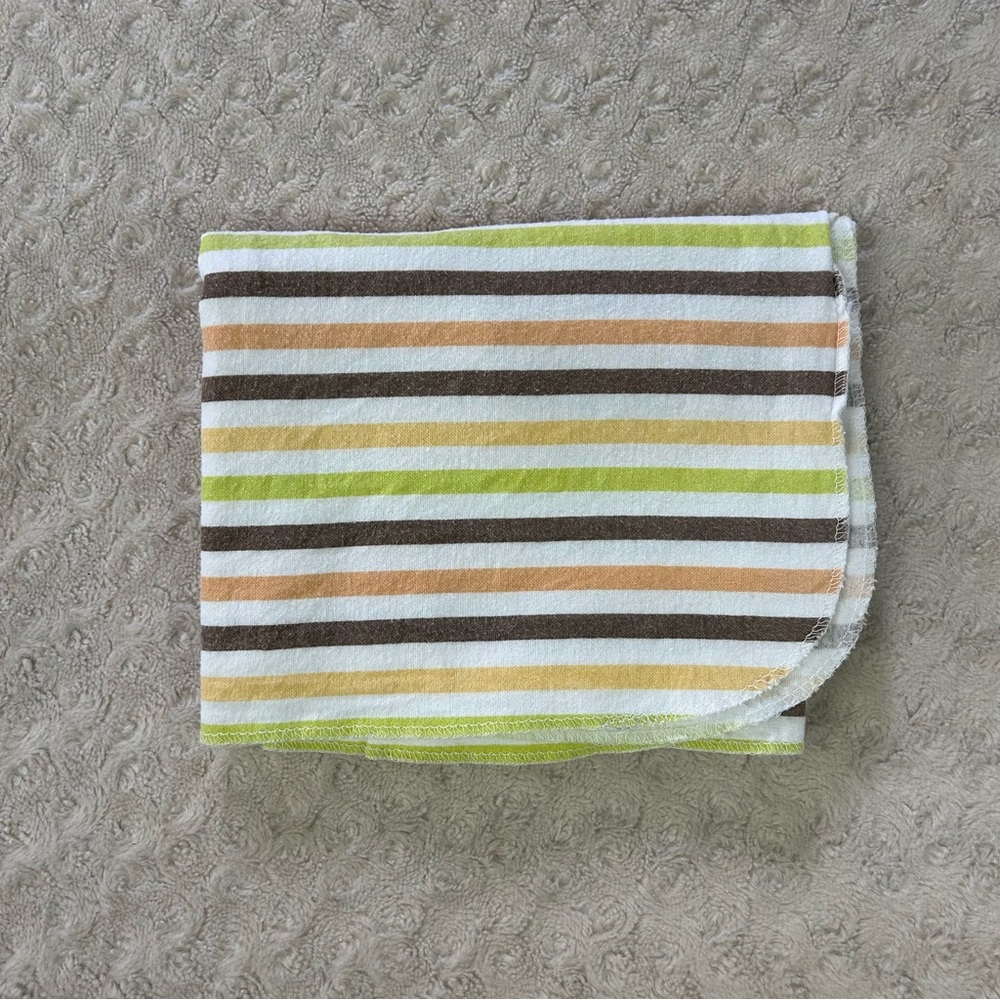 Disney Baby Brown White Stripes Receiving Blanket Green Orange Flannel